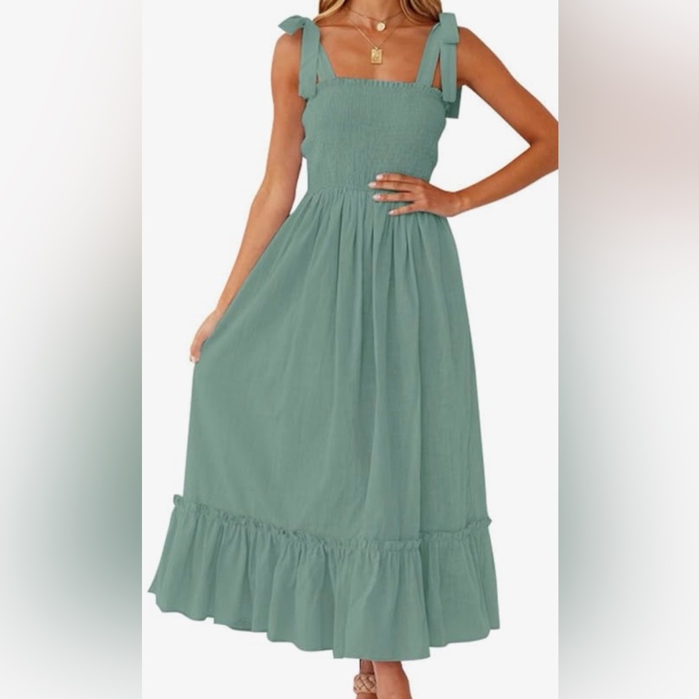 Boho Tie Strap Sage Maxi Dress